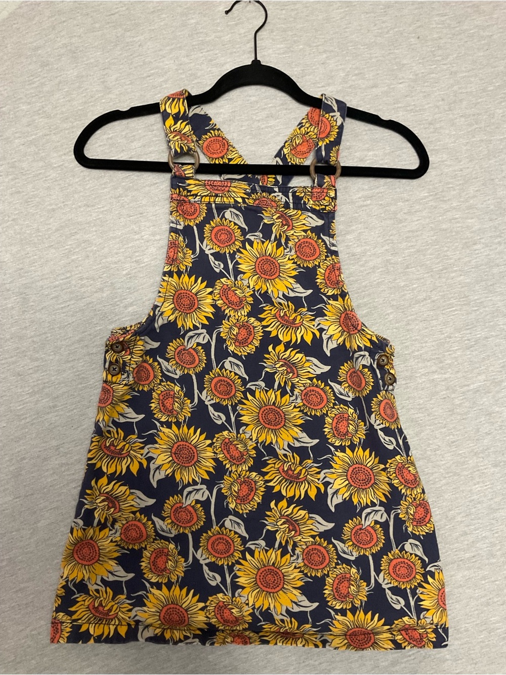 Cynthia Rowley Girls Navy Sunflower Pinafore Dress - Yellow Sunflower Print